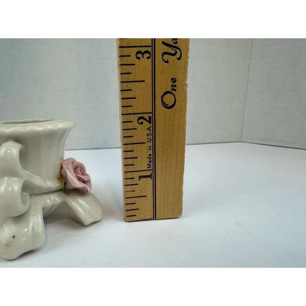 Vintage Ceramic Pink Rose Candle Holder Set Cottagecore Porcelain Taper Pair